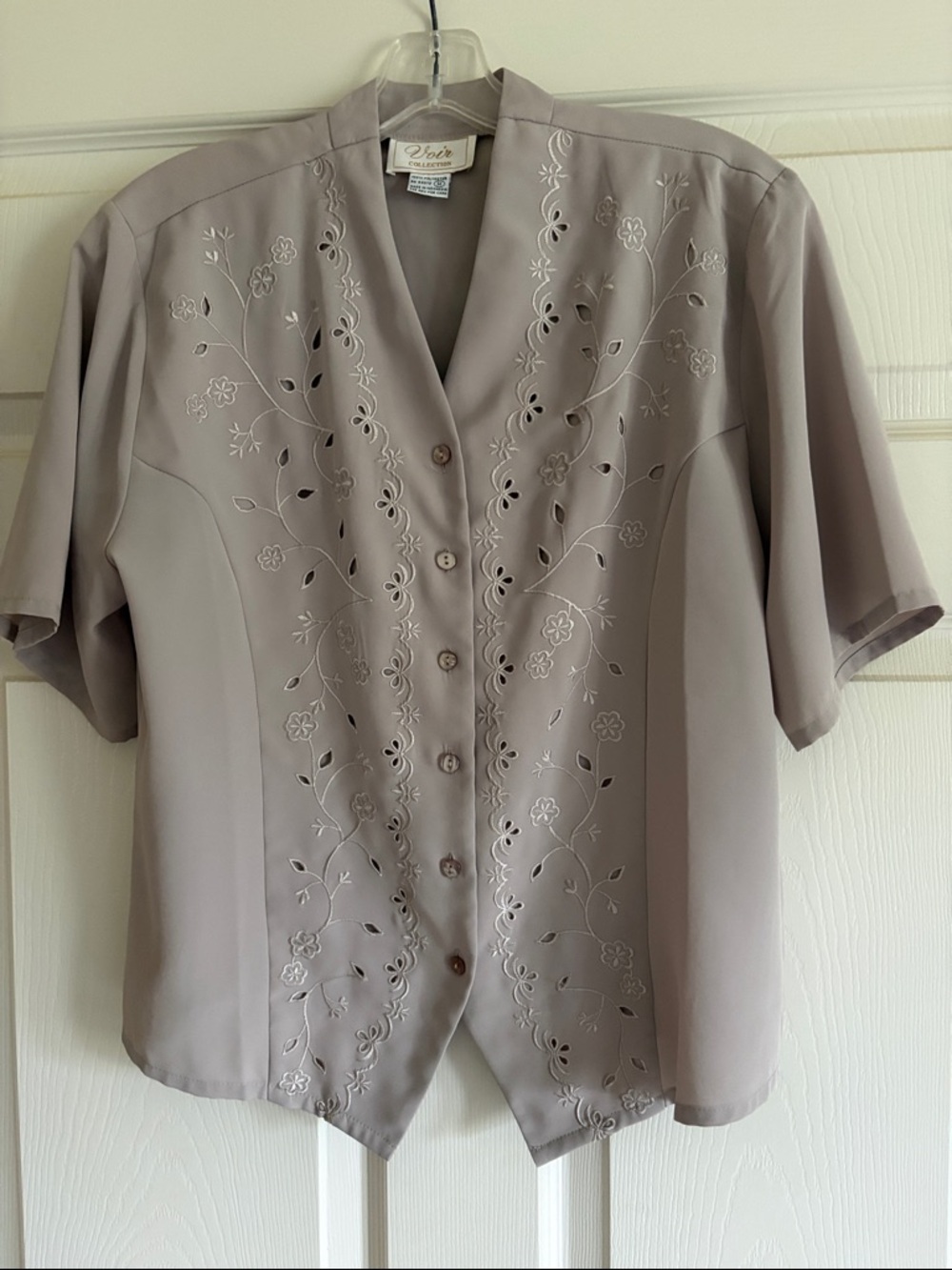 Voir Collection Embroidered Short-Sleeve Button-Down Blouse